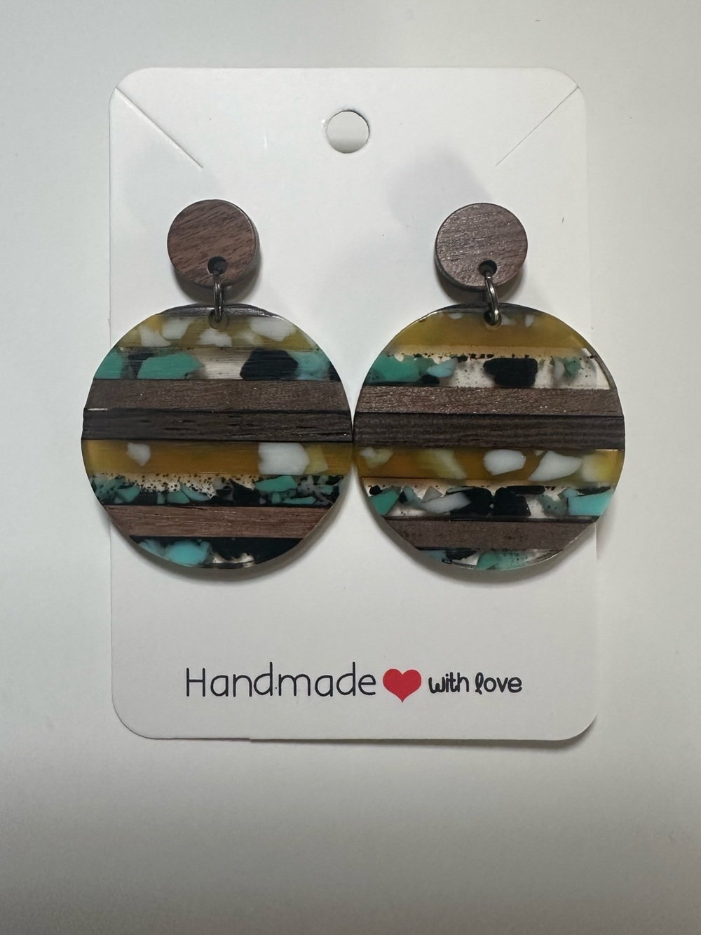 Handmade Multicolor Resin & Wood Stripe Drop Earrings